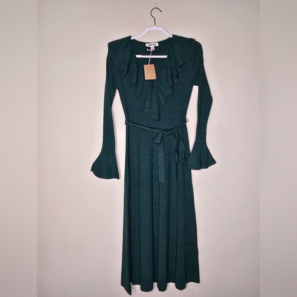 Boden Emerald Night Ruffled Ribbed Dress Size 8R - Picture 4 of 10